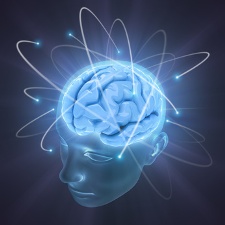 Electrons revolve around the brain. Concept of idea